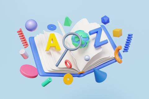 open book with colourful graphics