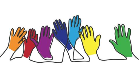 Colourful hands symbolising neurodiversity